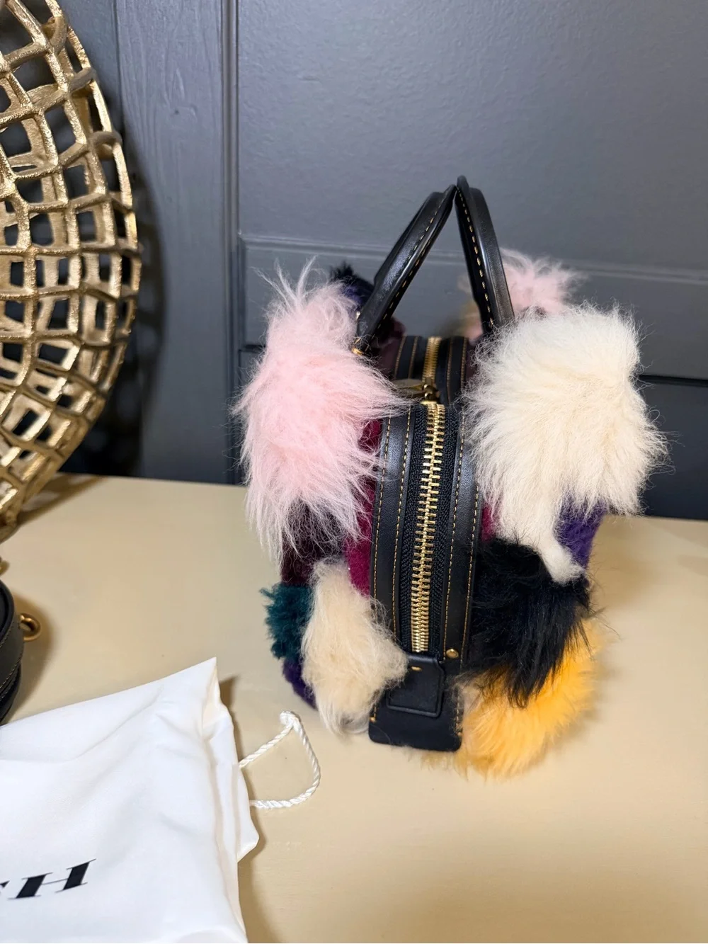 Like New Coach Rogue 20 Patchwork Shearling Bag – Multicolor | Style CN592